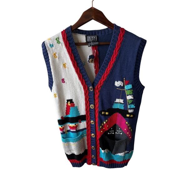 Vintage Berek Hand-Knit Nautical Vest NWT Size M - Cotton Coastal Grandma Preppy - Picture 1 of 4